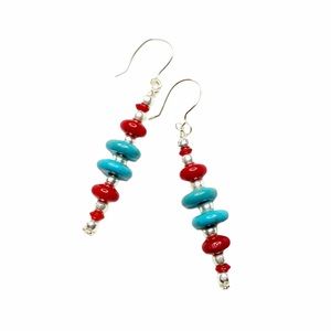 NWT ShanRiLa Turquoise & Red Stacked Earrings